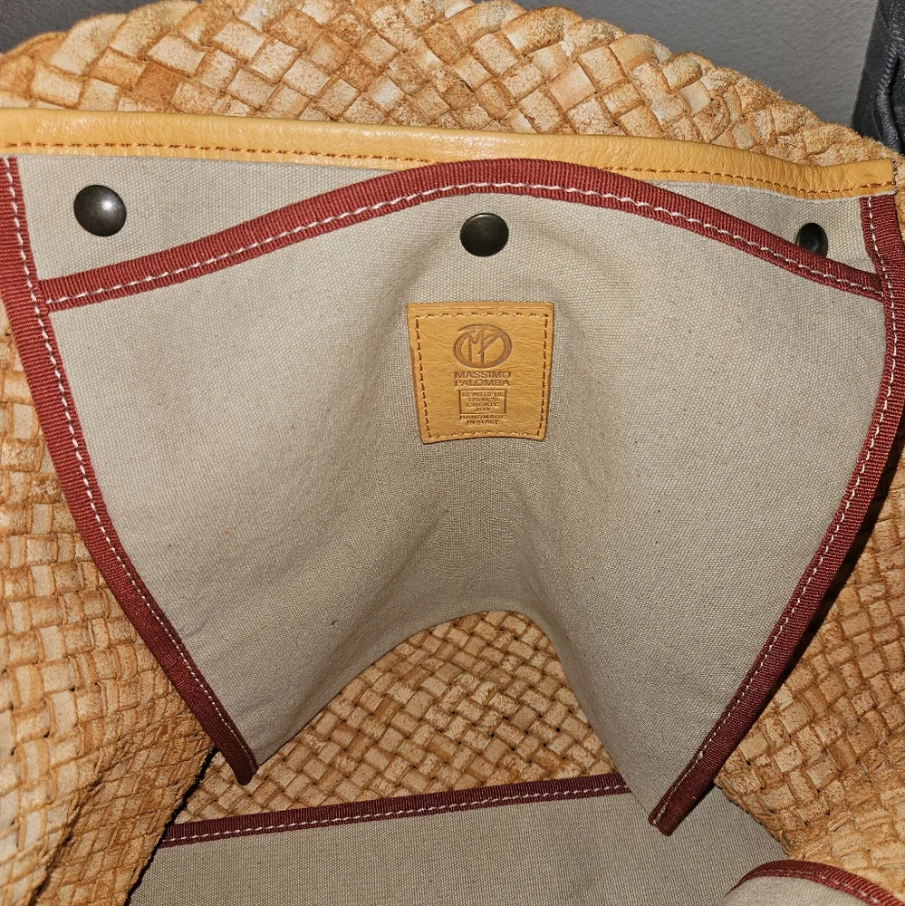 Massimo Palomba Tan Basket Weave Italian Leather Wide Tote - Picture 7 of 15